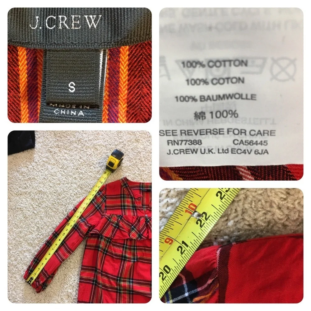 J Crew Ruffle Top  Festive Plaid Red